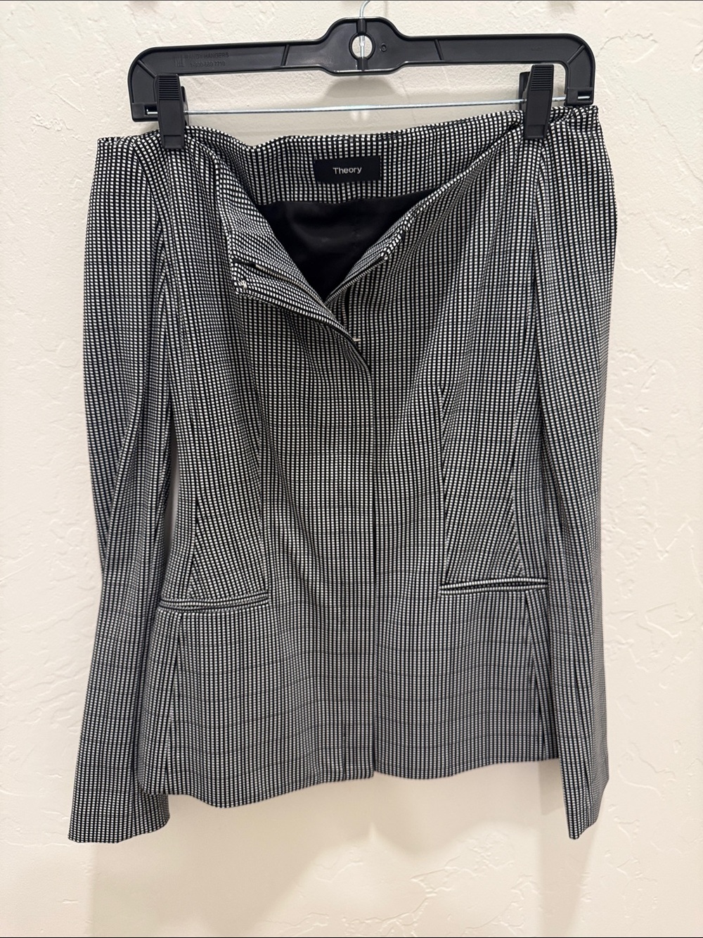 Theory Palina Black White Micro-Check Asymmetric Zip Jacket/Top Size 6